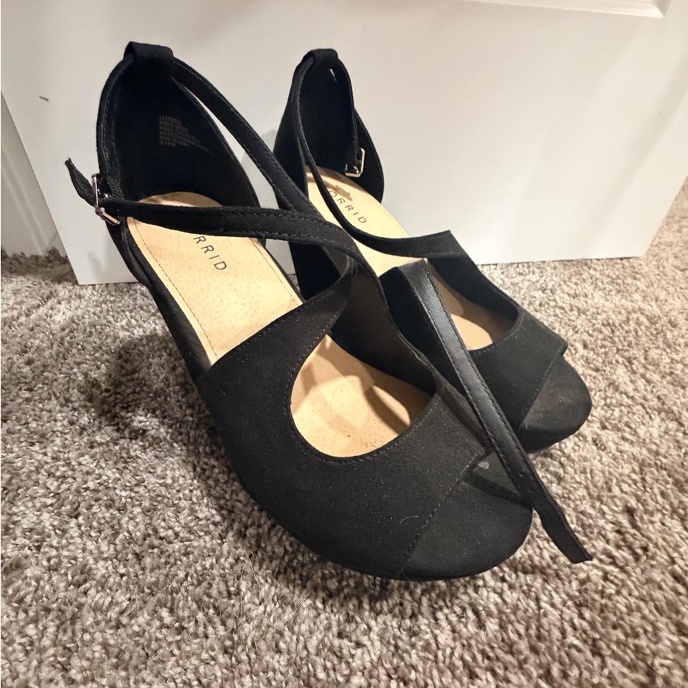 torrid Black Crisscross Peep-Toe Wedge Heels